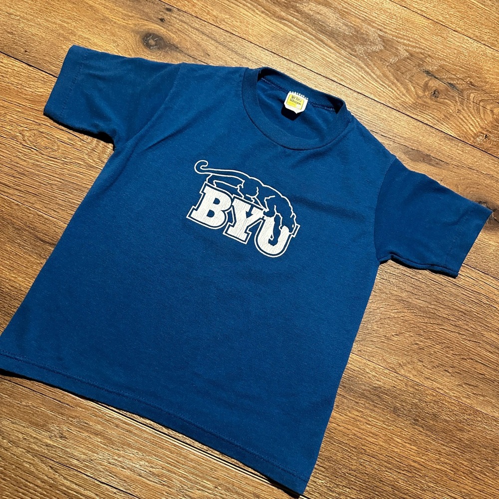 Vintage Velva Sheen BYU Blue T-Shirt Youth S 6-8 Single Stitch